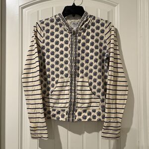 Lucky Brand Lotus Softest Knitwear Sweatshirt Hoodie Full Zip Floral Striped S